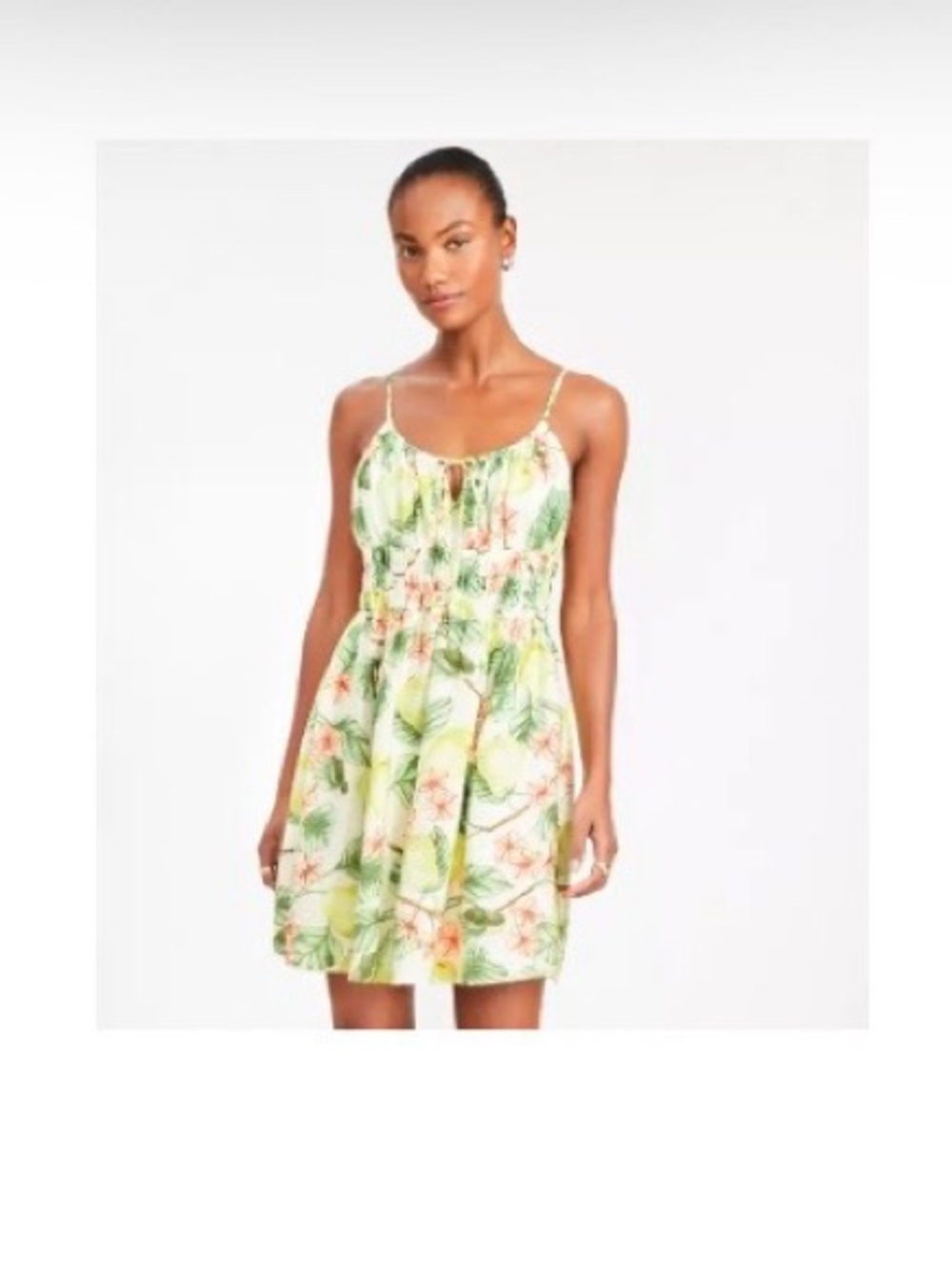 LOFT Whisper Green Tropical Smocked Sundress